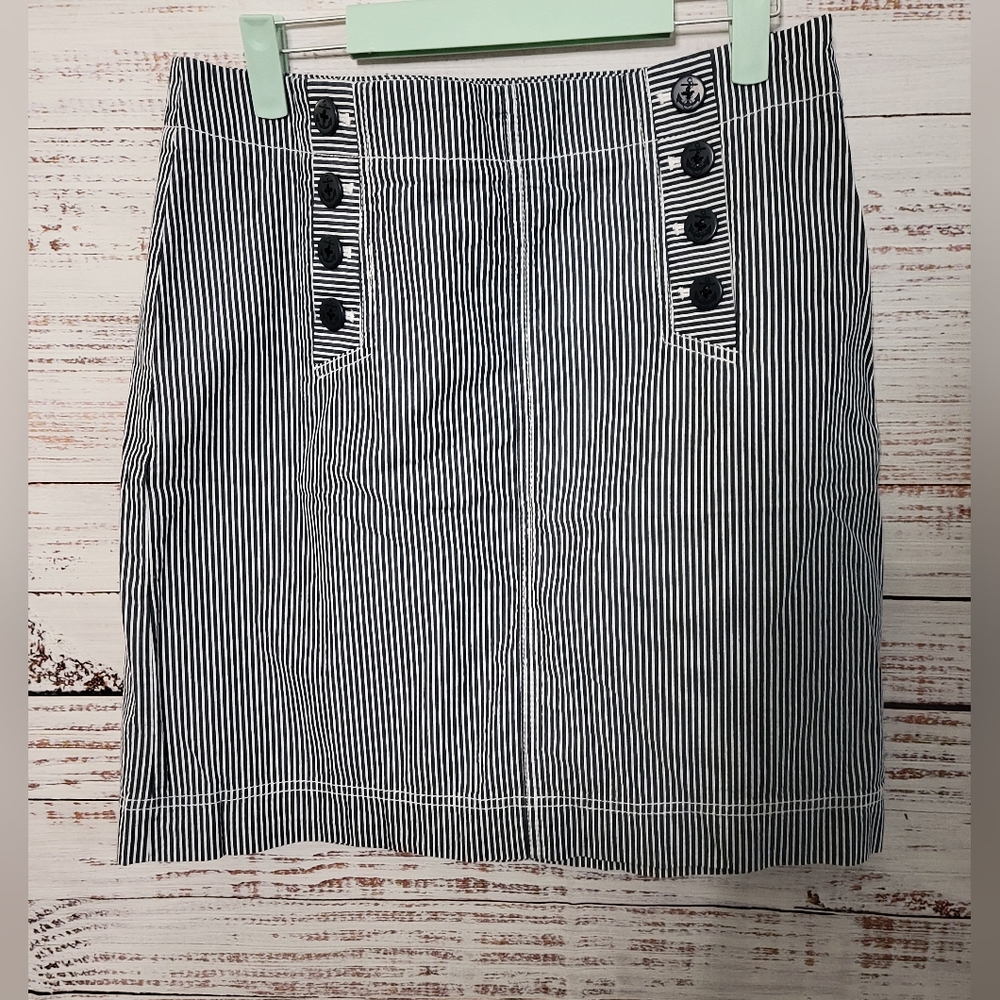 Talbots S10 Stripped Skirt with Anchor Buttons